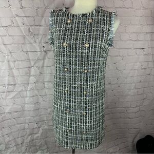 NWOT pink lady Tweed Sleeveless Dress  sz L wool blend double breasted buttons